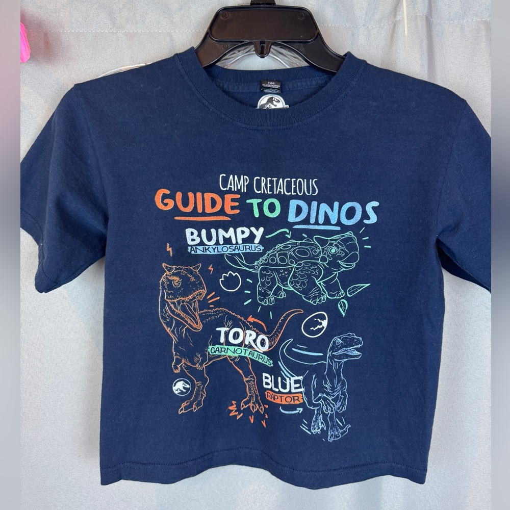 Camp Cretaceous Navy Blue Dinosaur Kids T-Shirt- Size Small (6-8)
